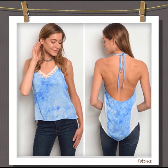 Blue Tie Dye Halter Top - Picture 4 of 11